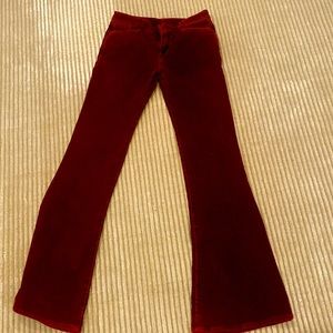 Red flare velvet jeans